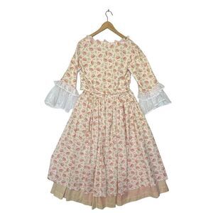 Handmade Pink Roses & Cream Colonial 1700’s Style Shirt & Skirt Set Size Small